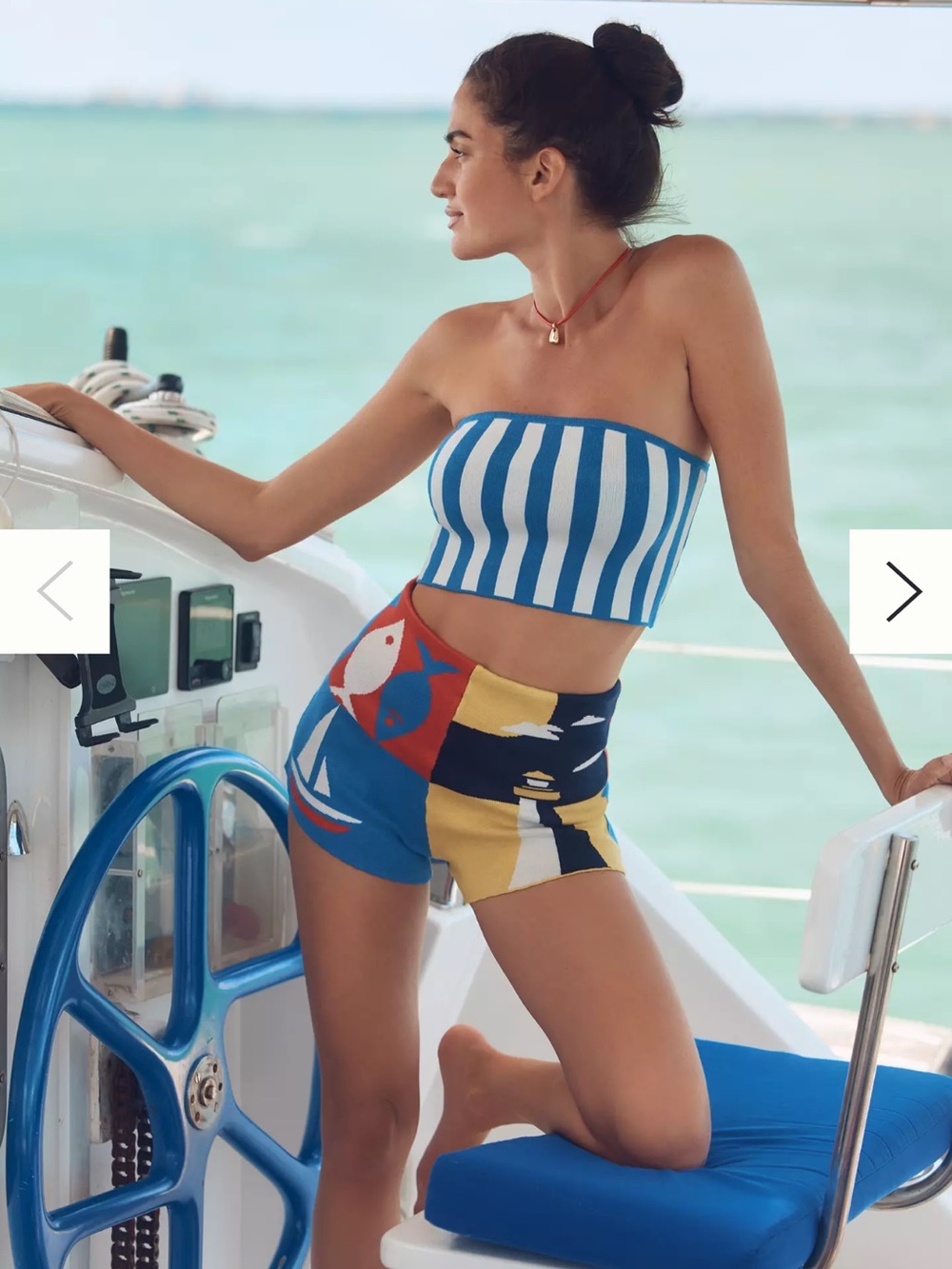 Striped Blue Bandeau & Nautical Patchwork Shorts Set - Calendine